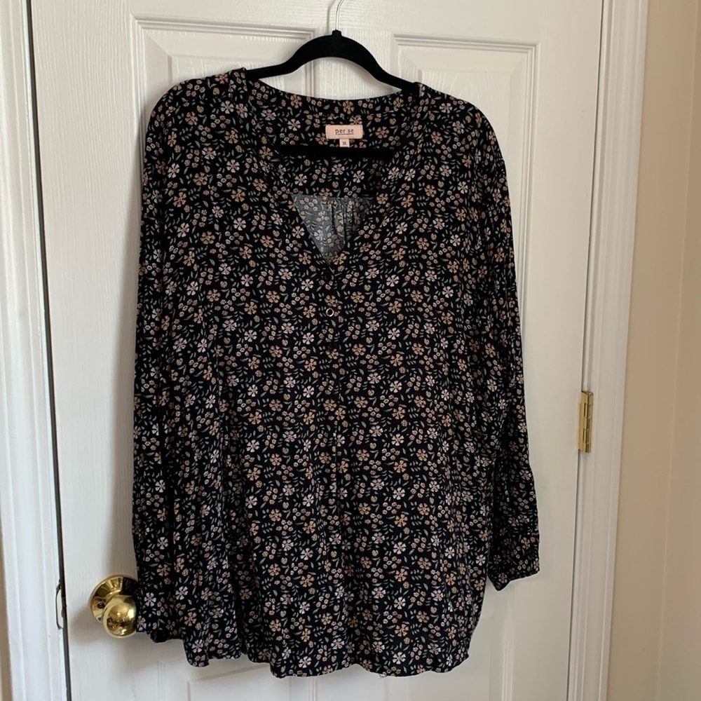 Per se 3x floral long sleeve tunic top